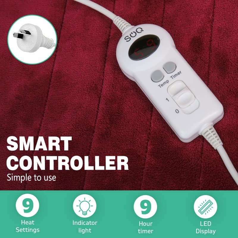 SOQ Electric Heated Throw Rug Snuggle Blanket 9 Smart Heat Settings Timer Control Washable Fleece Winter Snuggle Blanket T,160 X130Cm (Navy Blue) image number 5