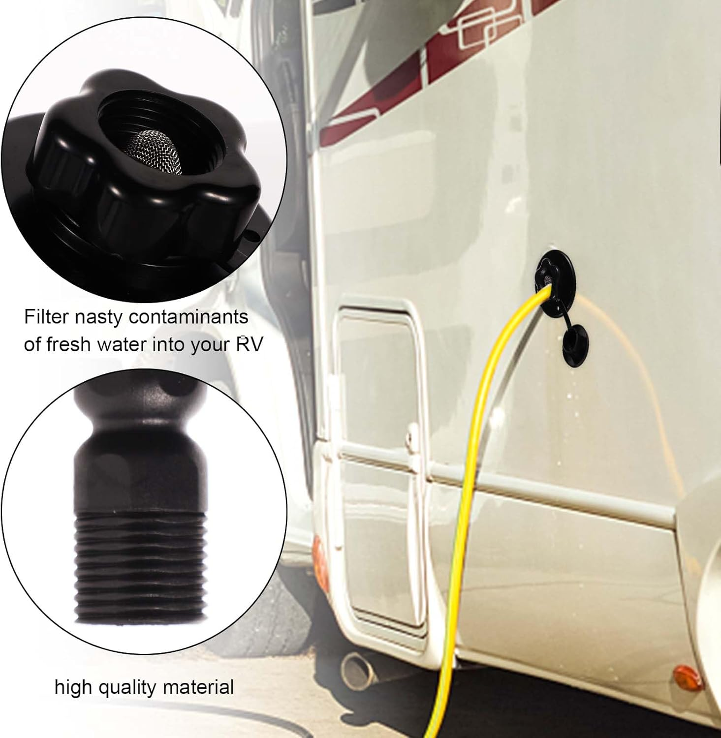 SAVITA RV Water Inlet with Check Valve, Brass Threaded Pipe RV Water Hookup Inlet RV Water Inlet Connection Camper Water Hookup Connector RV City Water Fill Inlet Flange for Camper Van RV (Black) image number 2