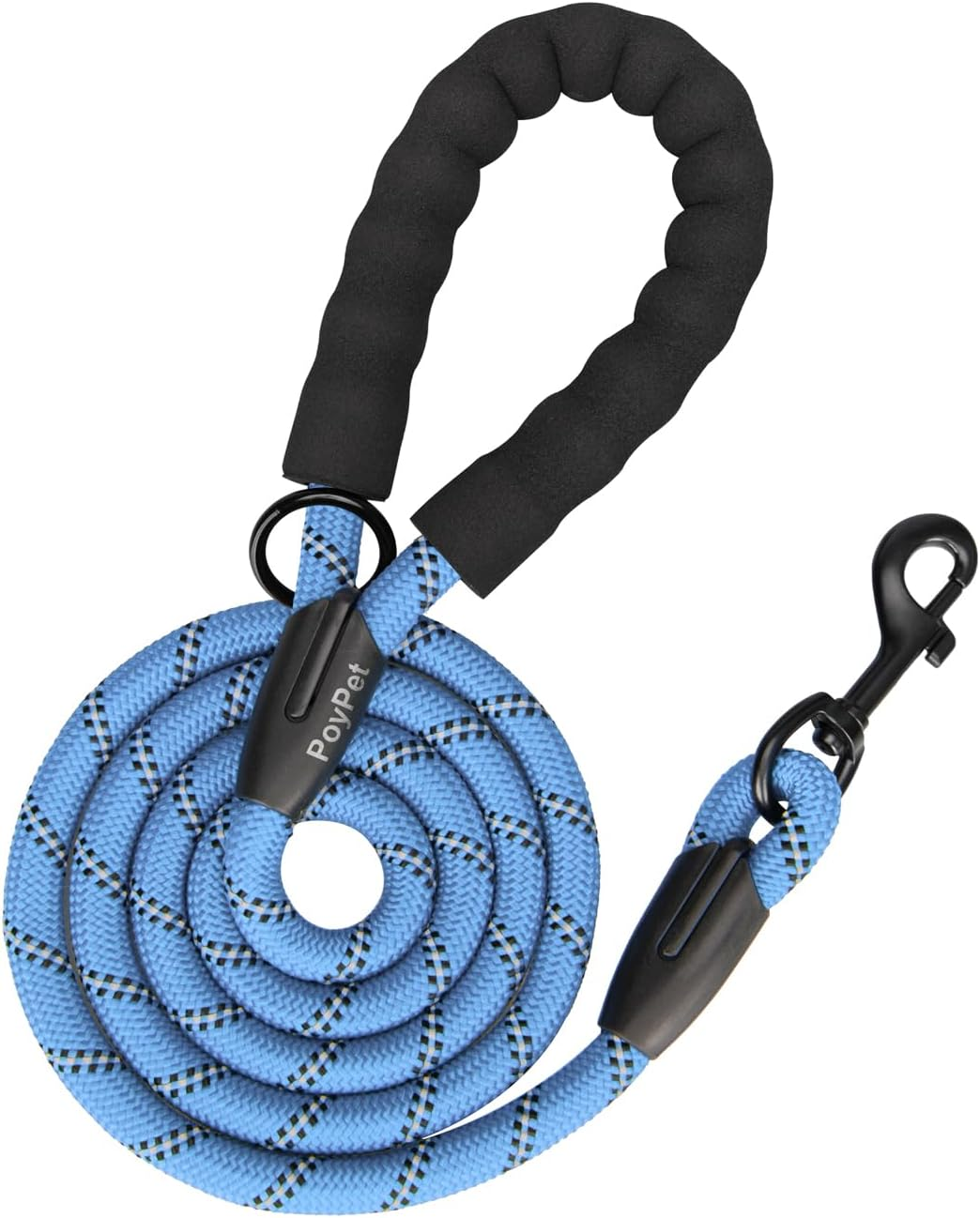 Poypet Dog Leash 5 Feet for Small Medium and Large Dogs Reflective Heavy Duty Padded Rubber Handle 360&deg; No Tangles（Black）
