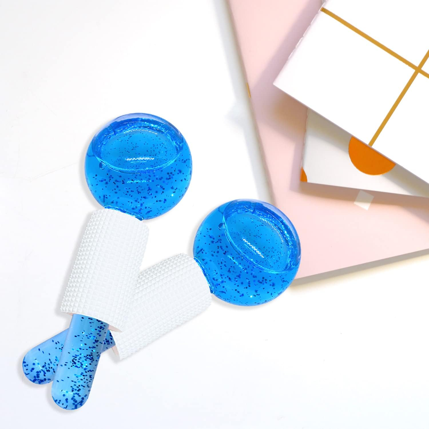 Ice Globes for Facials, 2PCS Cooling Ice Balls for Face, Ice Roller for Facial Massager, Freezer Safe and Highly Effective Ice Globes Tool for Face and Eyes, Daily Beauty, Reduce Puffiness (Blue) - White image number 3