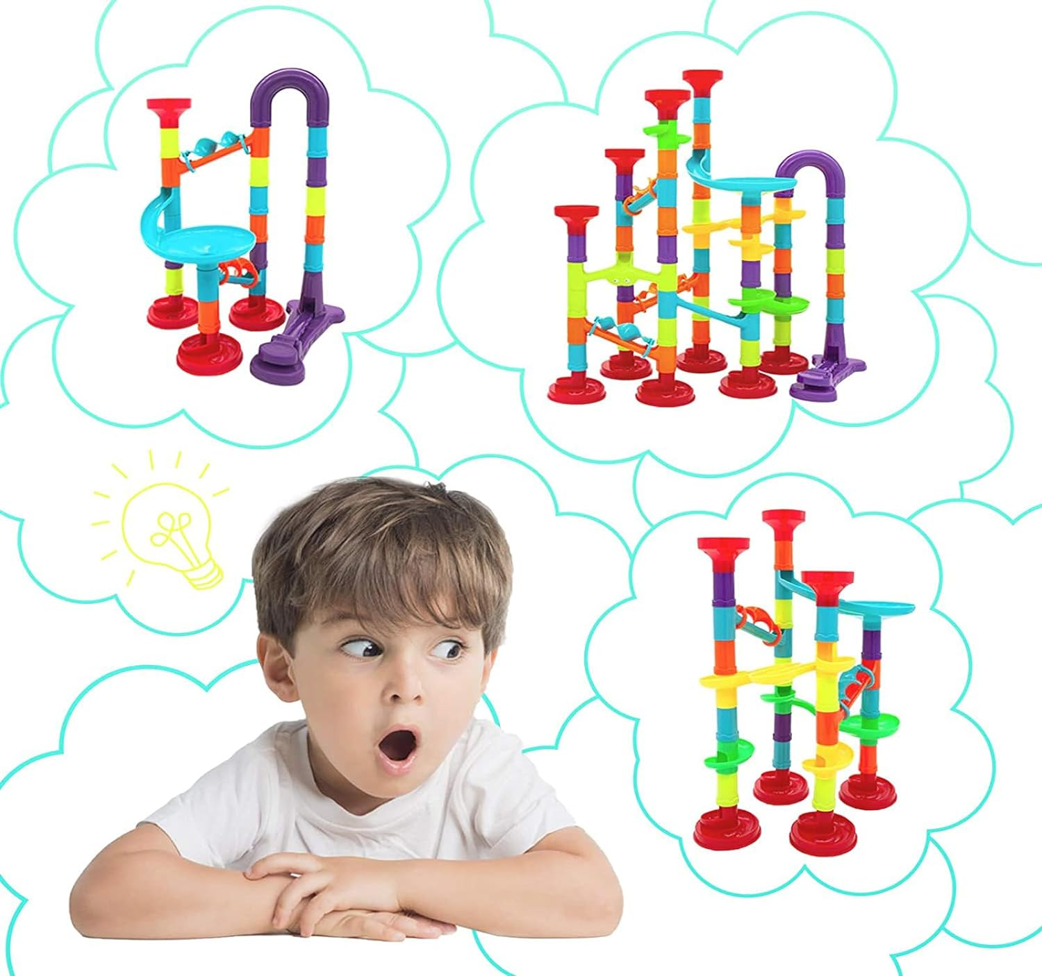 142Pcs Marble Track Set, Reusable Funny Marble Maze Game Building Toys, DIY Assembly Building Block Toys, Construction Building Blocks Educational Toys for Kids Gift image number 1