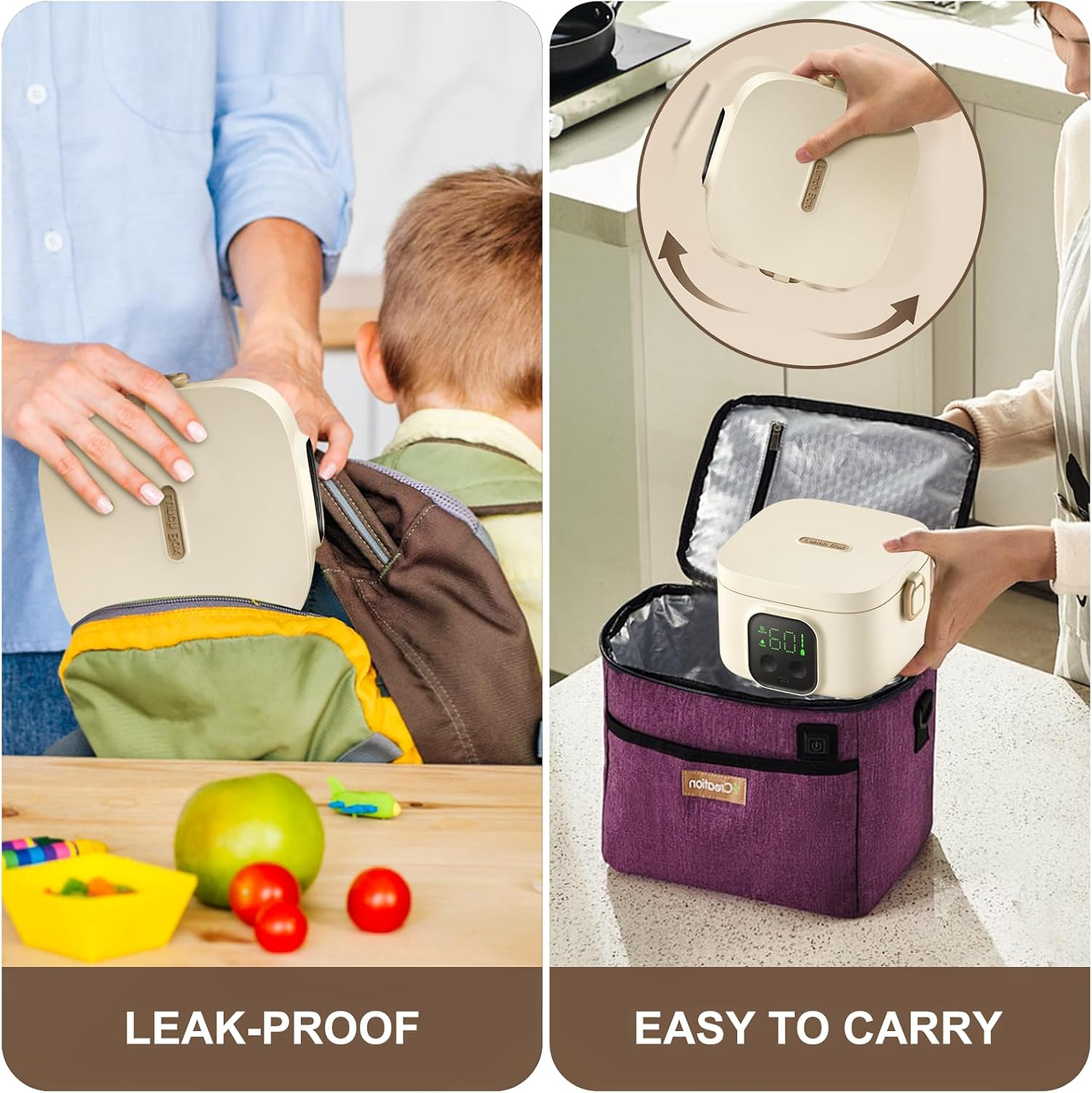 Portable Wireless Electric Heated Lunch Box for Adults,Heating Food Lunch Box for Work,Rechargeable 14000Mah Battery,0.8L Capcity Inner Food Warmer Container,Lunchbox for Travel,Outdoor,Picnic,Office. image number 3