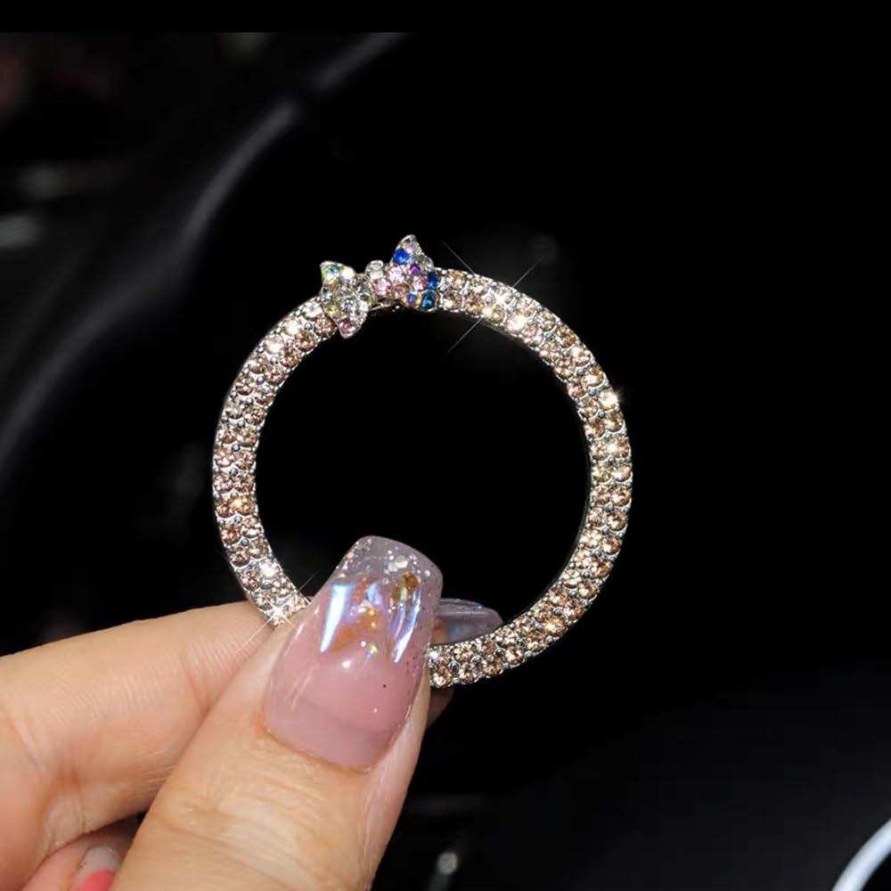 Car Bling Ring Emblem Car Accessories for Buttons & Knobs, Push Start Button Cover/Sticker, Key Ignition & Knob Ring Decoration, Bling Car Interior Accessories - Blue