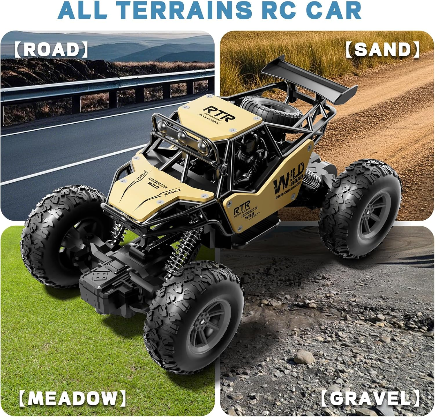 Remote Control Car for Kids,1:20 Scale RC Monster Trucks,Metal Shell 4WD LED Headlight RC Off-Road Vehicle for All Terrain Rock Climb Car for Kids Boys Toys (Gold) image number 5