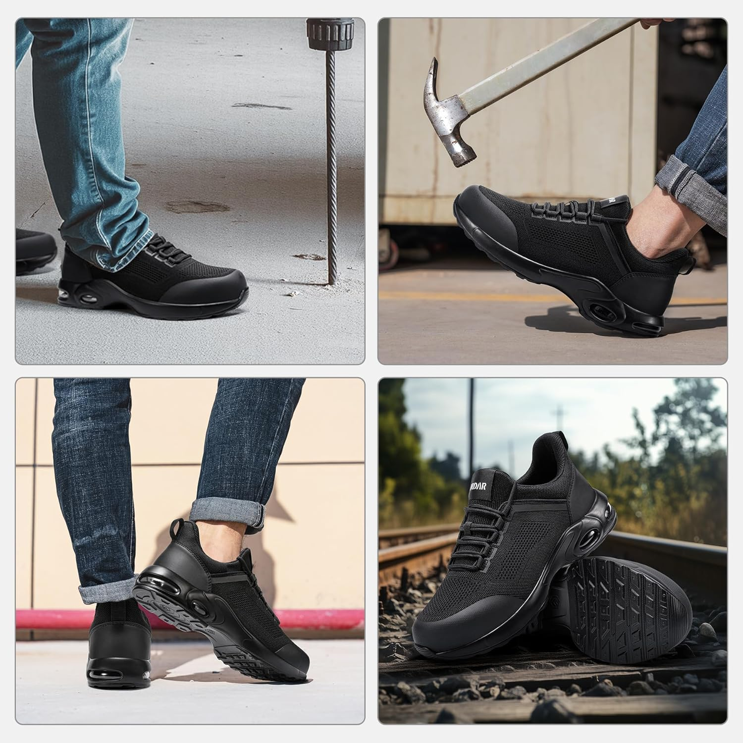 LARNMERN Air Cushion Steel Toe Shoes for Men Wide Women Lightweight Puncture Proof Work Safety Sneakers Breathable Slip Resistant Tennis Shoe