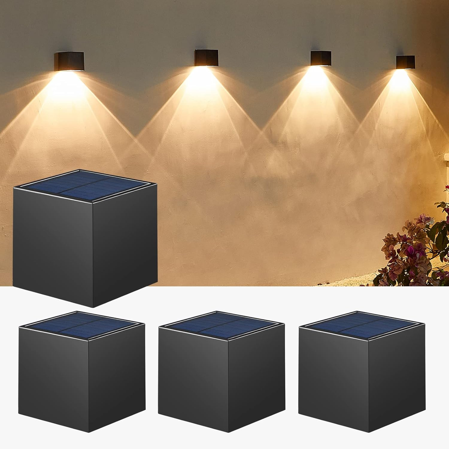 LUHLEE Solar Wall Lights Outdoor, Square Modern Solar Wall Sconce Lights IP65 Waterproof down Lighting for House Wall, Porch, Garden, Yard, Patio, Fence Decor