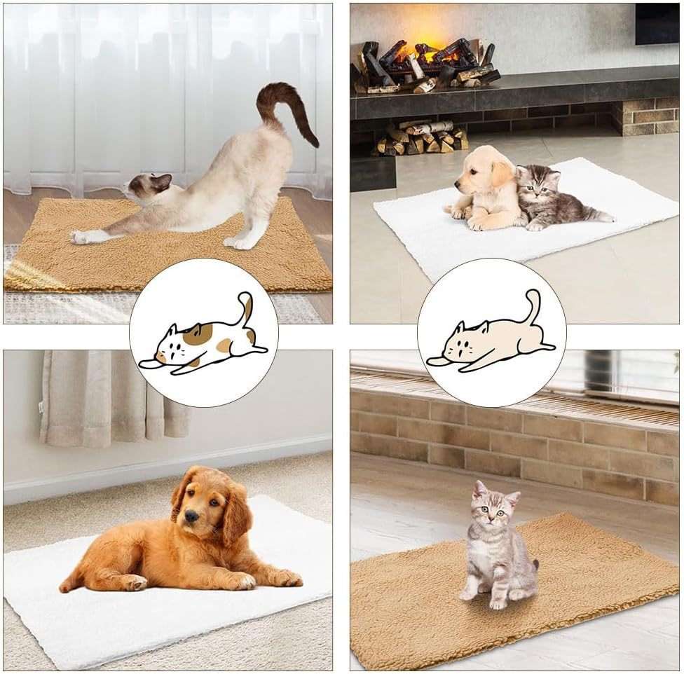 Pet Heating Pad, Self-Heating Blanket for Cats and Dogs, Heat Blanket Cat, Self-Warming Winter Warmth Dog Mat, Washable Puppy Thermal Blanket, Pets Warming Mat, 60 Cm X 45 Cm, Khaki Colour image number 3