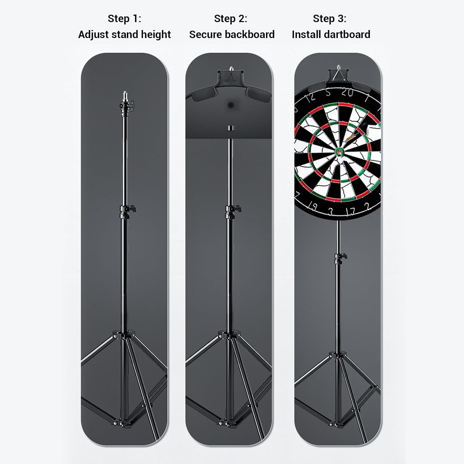 Professional Dartboard Stand, Stainless Steel Tripod Dartboard Stand, Heavy Duty Adjustable Height Holder, Portable Tripod Board Holder, Stable Design, Easy to Assemble image number 6
