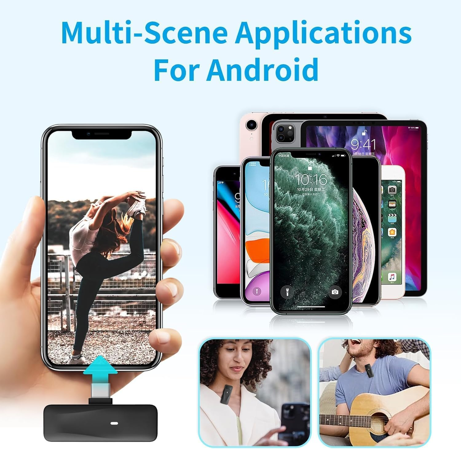 Mini Wireless Lapel Lavalier Microphone for Android, Iphone 15 16 Pro Max - 2 Pack, 32H Battery, Noise Canceling - USB C Microphone, Clip on Iphone Microphone for Video Recording image number 5