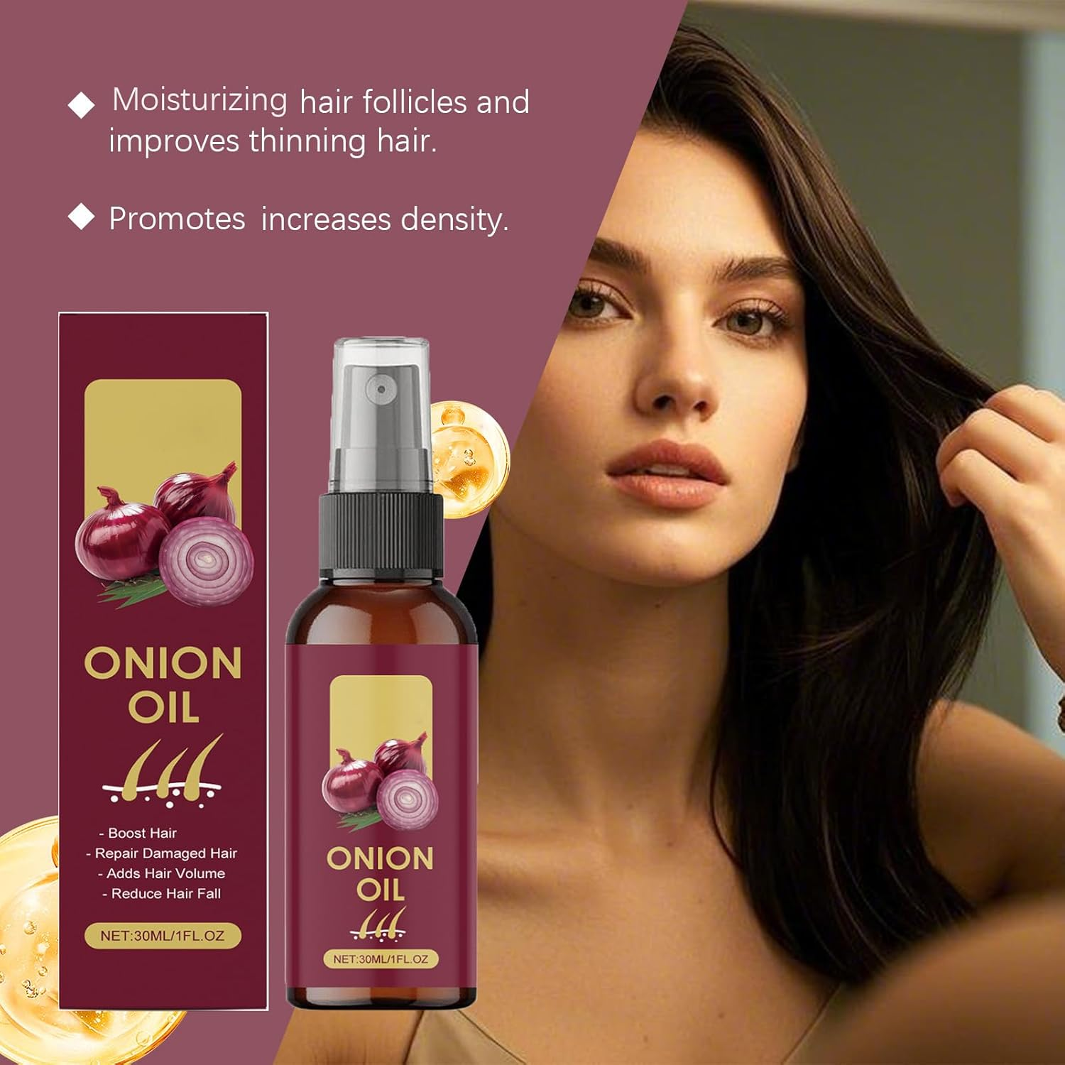 Organic Red Onion Essence Oil,Strengthening Red Onion Ha/Ir Oil,Fast Absorbing All Hair Types,Moisturizing Fast Absorbing Fors Soft,Smooth Hair for All Hair Types,For Men & Women (1 PCS)