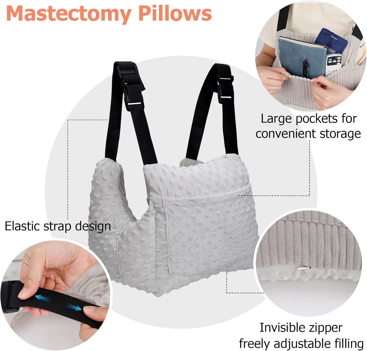 Mastectomy Pillows, Post Mastectomy Must Haves, Hysterectomy Pillow Lumpectomy Recovery Supplies, Breast Surgery Pillow, Gifts for Women Help for Recovery and Rest, Gray - Grey image number 6