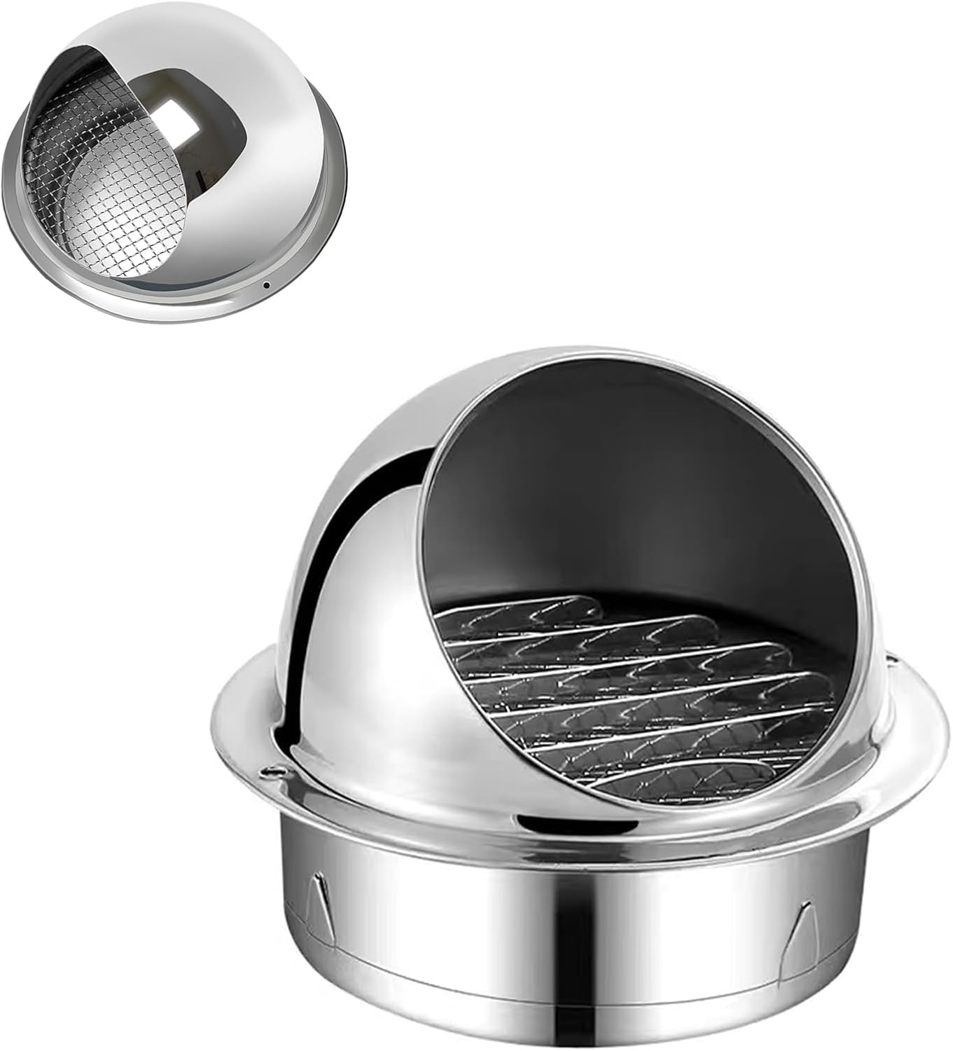Vent Hood, Stainless Steel Ventilation Cap, round Louver Grille Cover, Wall Mount Exhaust Covers Vents Outlet, Wall Mount Air Ducting Ventilation Outlet image number 5