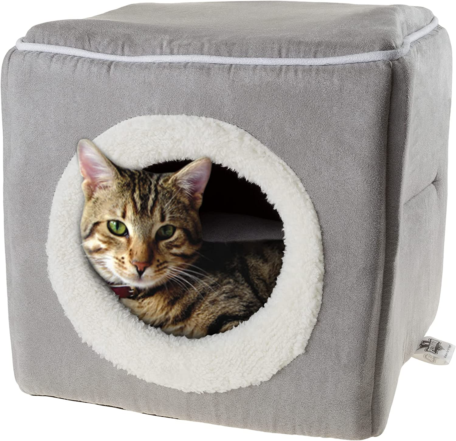 PETMAKER 80-PET6018 Cat Pet Bed, Cave- Soft Indoor Enclosed Covered Cavern/House for Cats, Kittens, and Small Pets with Removable Cushion Pad (Grey), 13X12X12