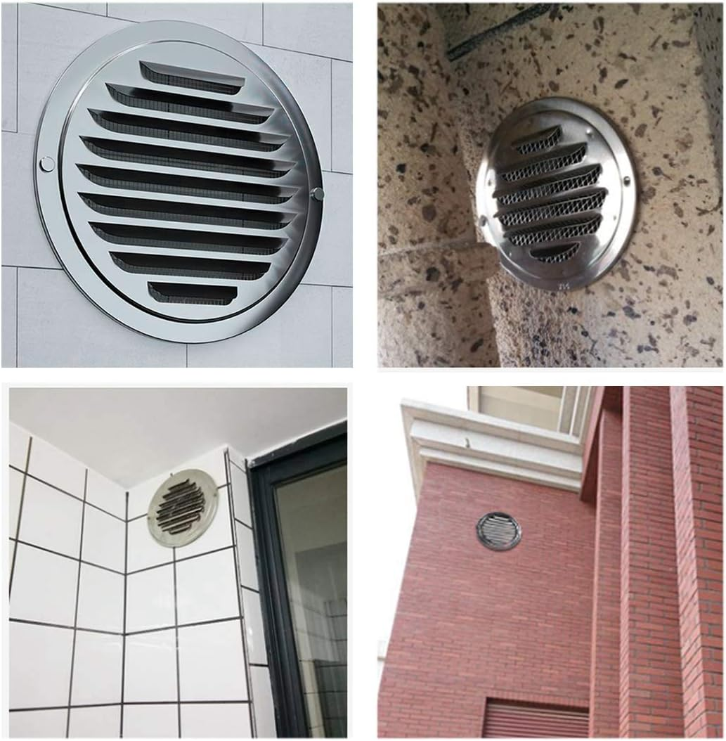 6 Inch Louvered Grille Cover Vent Hood Wall Air Vents with Built-In Fly Screen Mesh - 304 Stainless Steel Ventilation Outlet