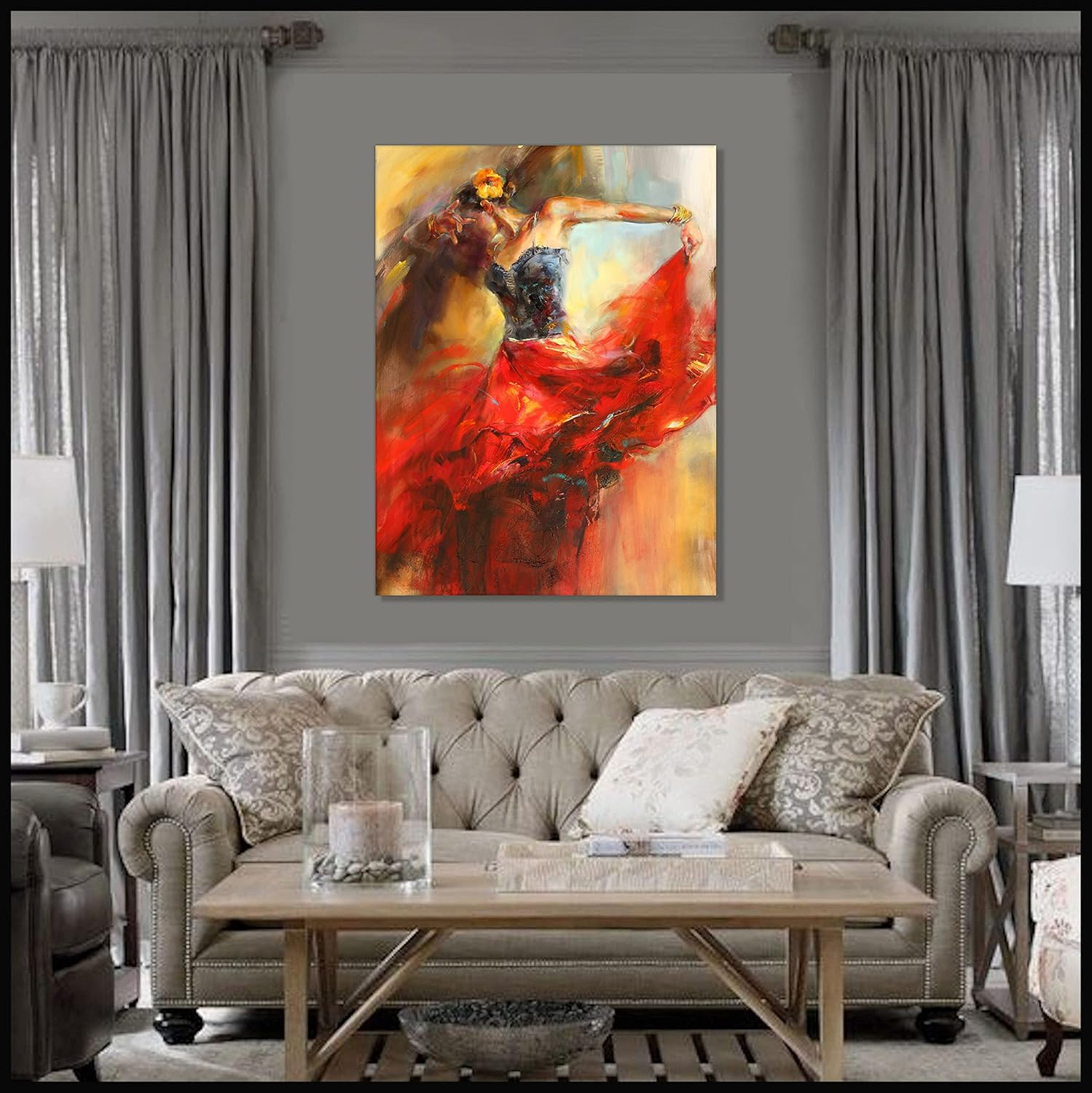 P&L ART. Dancing Lady Oil Paintings on Canvas 24X36 Inch Wall Artwork for Living Room Bedroom Home Decorations Wall Decor Red Girl Dancer Artwork Ready to Hang -Style A image number 5