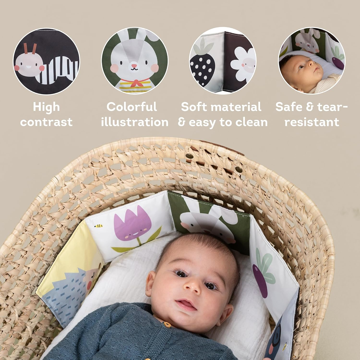 Taf Toys Bunny Black and White Soft Sensory Books Pram Book, High Contrast Baby Toys 0-3-6 Months, Essentials Tummy Time, Pram, Stroller, Car Seat Toy, Infant Toys, Newborn Essentials Must Haves image number 1