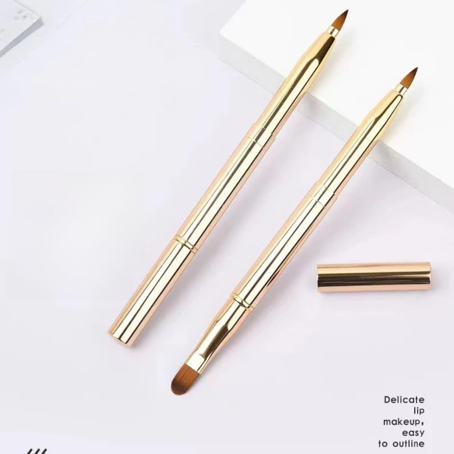 2 Pcs Retractable Double Ended Lip Brush with Cap for Lipstick Lip Gloss Liner Professional Travel Makeup Brush Applicator image number 4