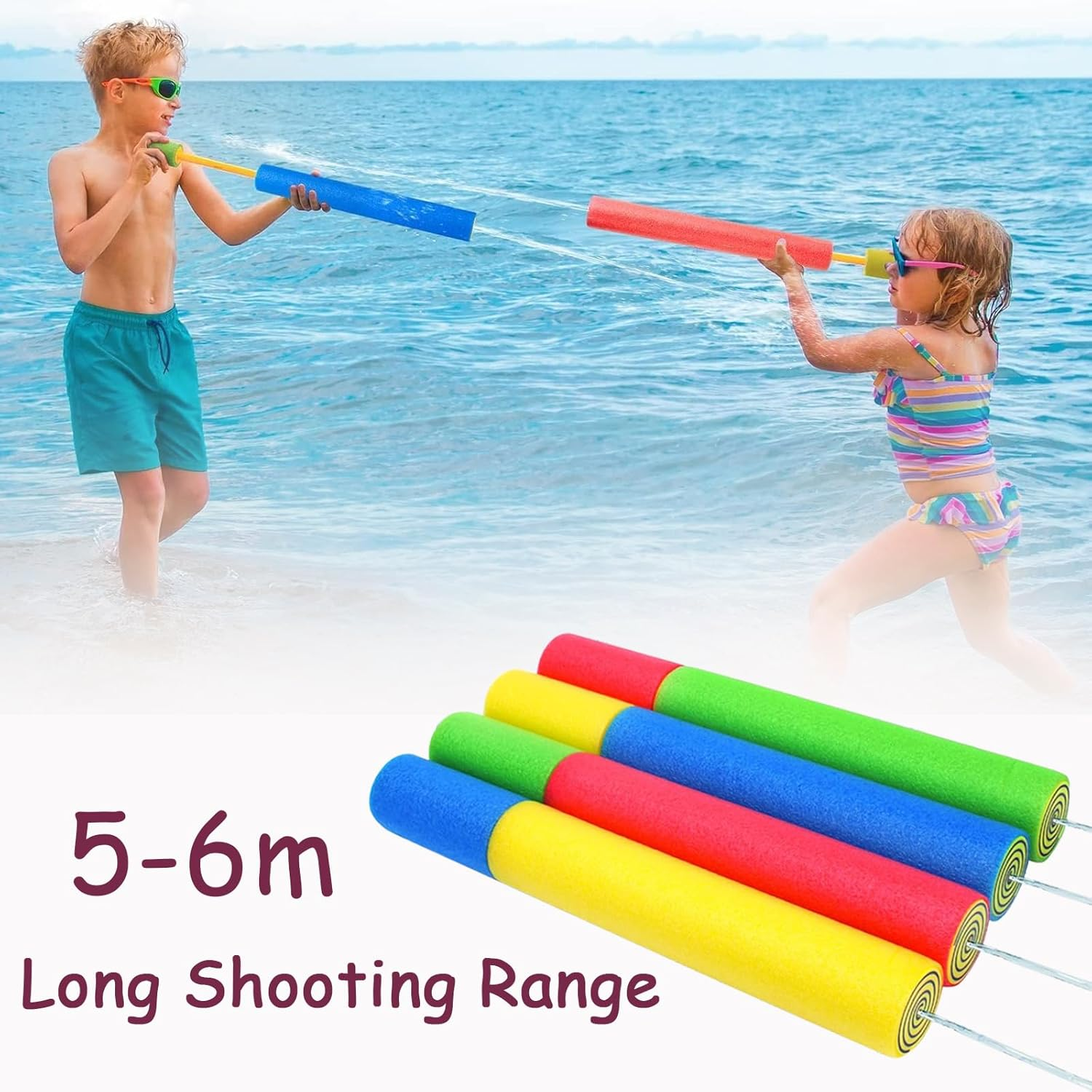 4Pcs Water Blaster Foam for Kids Adults, 4X30Cm Powerful Range Water Guns Water Pistols Water Blaster Gun for Pool Beach Foam Water Squirters Water Squirt Gun for Summer Water Fighting Game image number 1