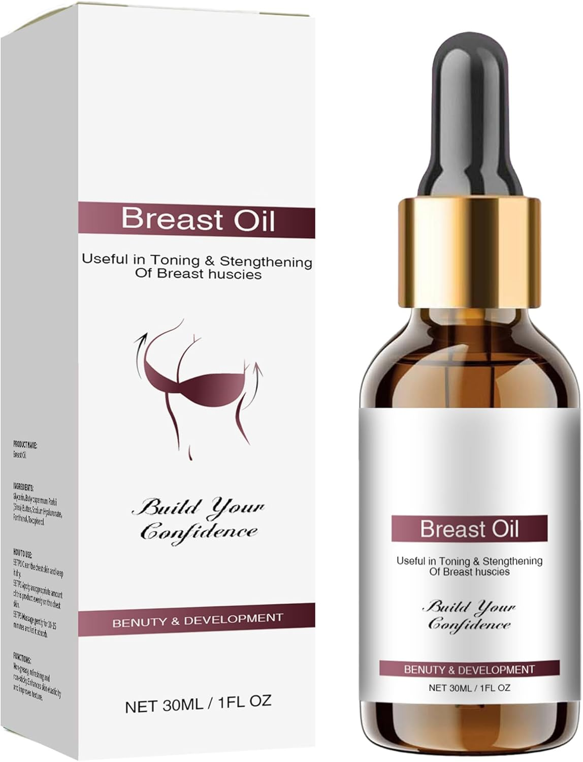 Bust Lift Oil - Natural Chest Care for Firming & Lifting, Lightweight Non-Greasy Formula, Hydrating, Plumping & Massage for Enhanced Shape