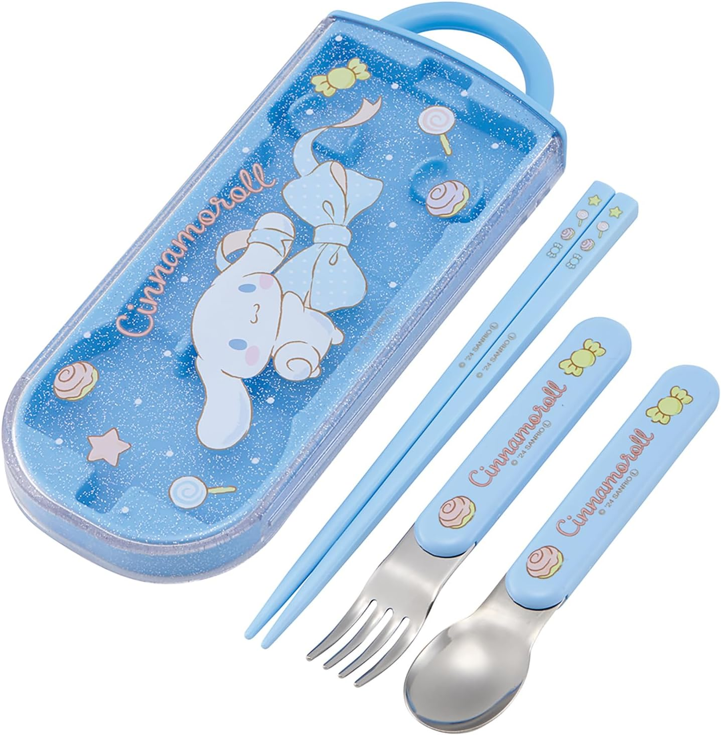Skater TACC2AG Children'S Lunch Box Trio Set, Chopsticks, Spoon and Fork, Antibacterial, Easy to Open Slide Type, Made in Japan, Sanrio Cinnamoroll, Big Ribbon, Girls image number 6