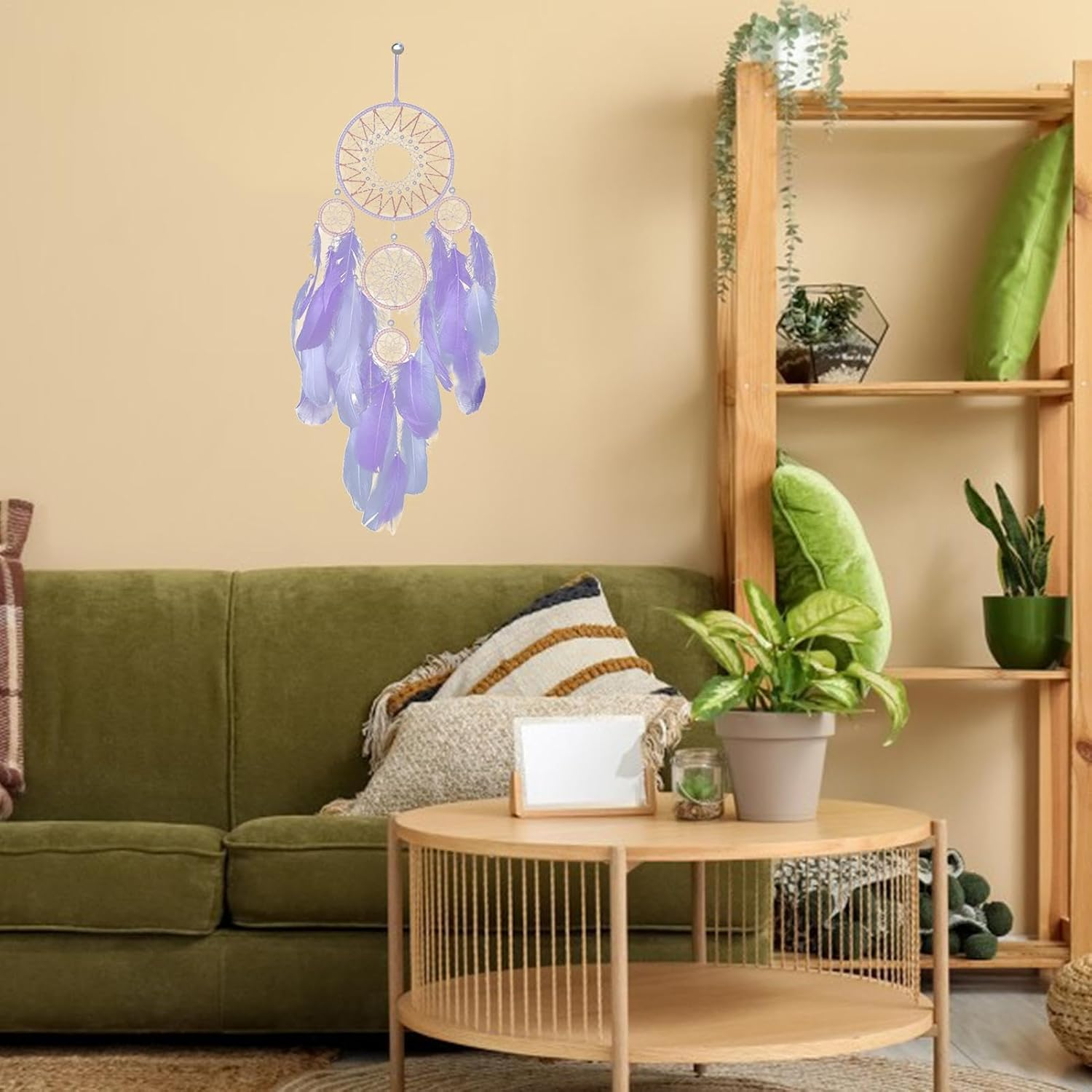 Dream Catcher Wall Decor,Decorative Ornament Art - Lucky Five Rings Feather Dream Catcher, Wall Hangable Decor for Kids Bedroom Living Room - Blue image number 5