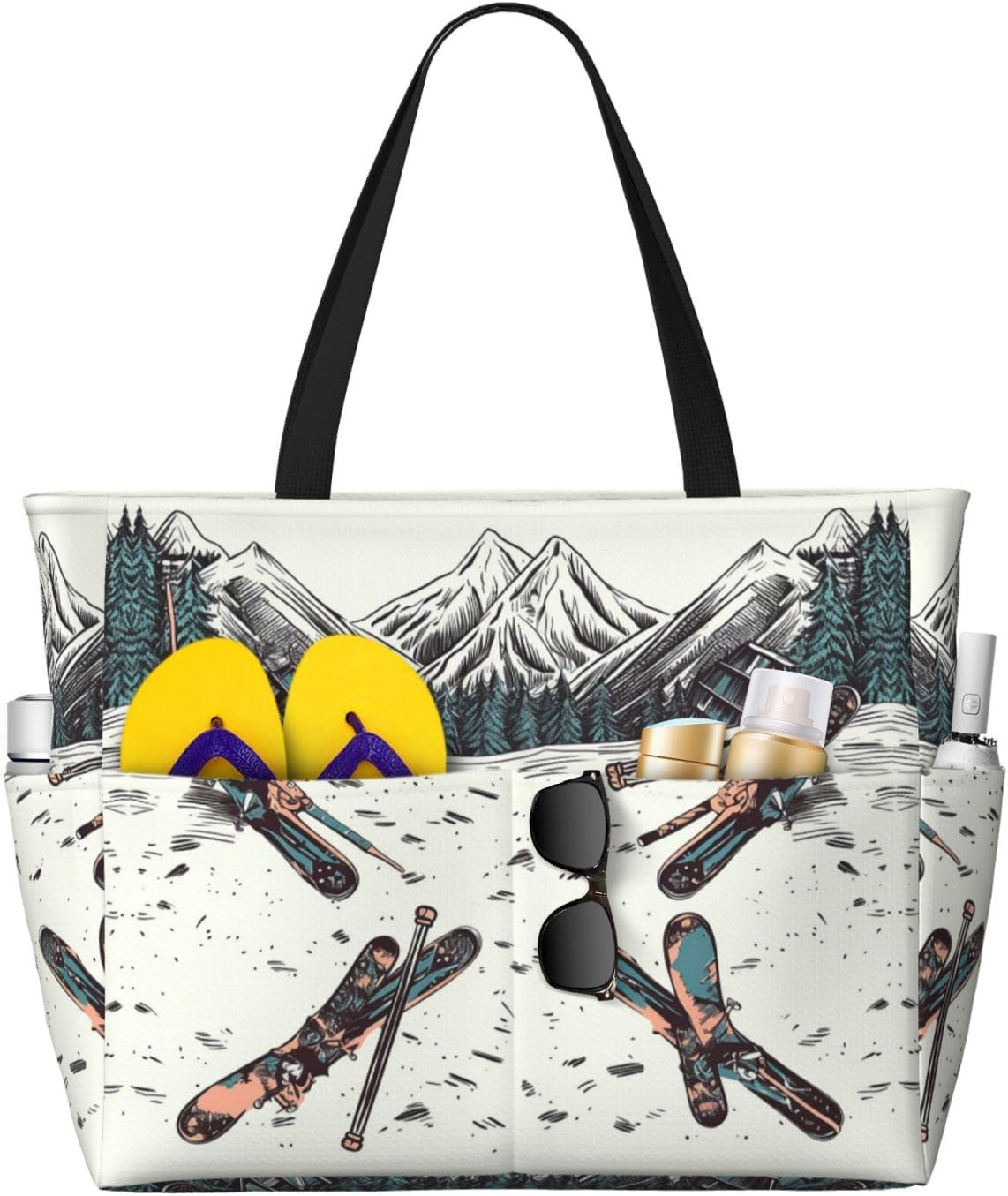 GDSHJKLW Beach Bags for Women Large Waterproof Sandproof Beach Tote Bag Lightweight Zipper Carry on Bag Skiing with Gear Set Pool Bag for Gym Travel Vocation, Black, One Size image number 2