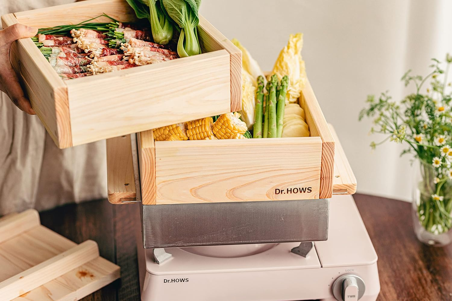 Dr. House Hinoki Steamer, 2 Tier Full Set, Seiro, Natural Hinoki Material, Korean Steamer, Oden Pot, 10.2 X 10.2 Inches (26 X 26 Cm), Large Capacity, Induction Compatible image number 4