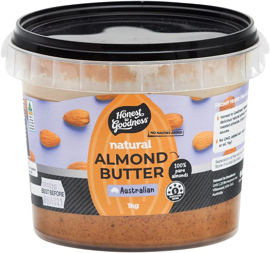 Honest to Goodness, Almond Butter, 240 G - Nothing but Nuts! Made with 100% Pure, Oven-Roasted Australian Almonds. Creamy Naturally Sweet and Slightly Salty Spread.