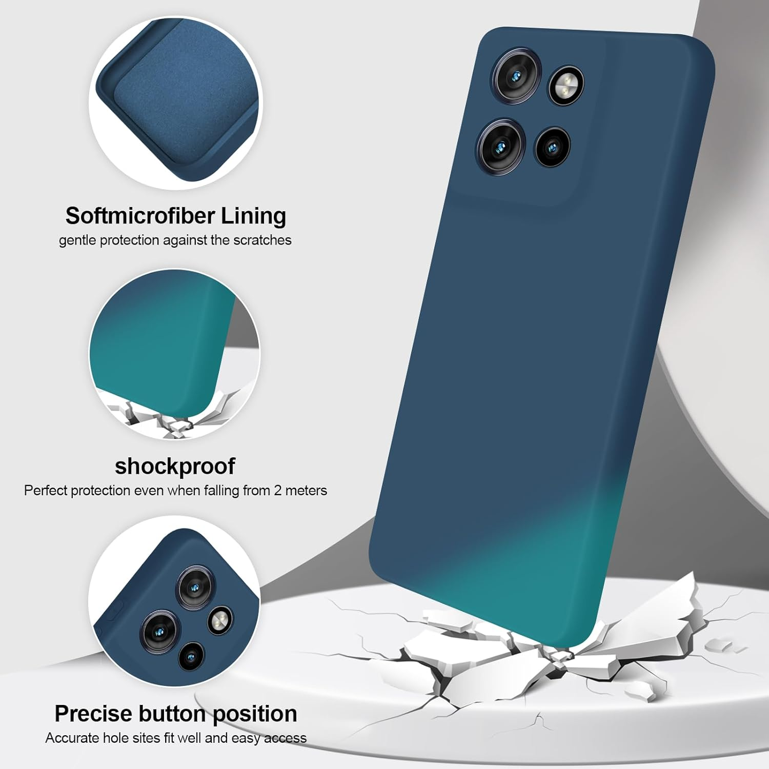 Giiyoon Case Compatible with Motorola Edge 50 Neo, Silky-Soft Touch Full-Body Protective Phone Silicone Case, Shockproof Cover with Microfiber Lining, Blue image number 6