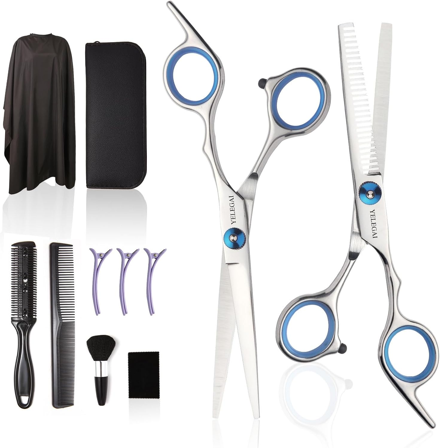 Hair Cutting Kit, 11 Pcs Professional Haircut Set with Cutting and Thinning Scissors, Neck Duster Brush, Comb, Barber Cape, Hair Clips, Hairdressing Shears for Barber and Home image number 4