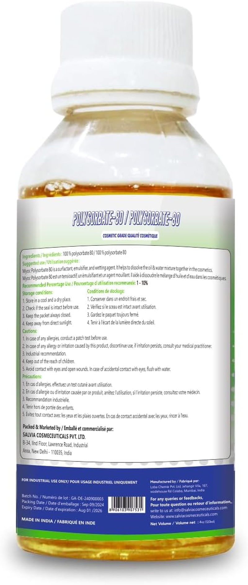 MYOC Polysorbate 80 Liquid (TWEEN 80) - |No Adulterants, Cosmetic Grade Cgmp Quality| Used as Emulsifiers, Excipient, Surfactants, Lotion Crafter (120 Ml) image number 4
