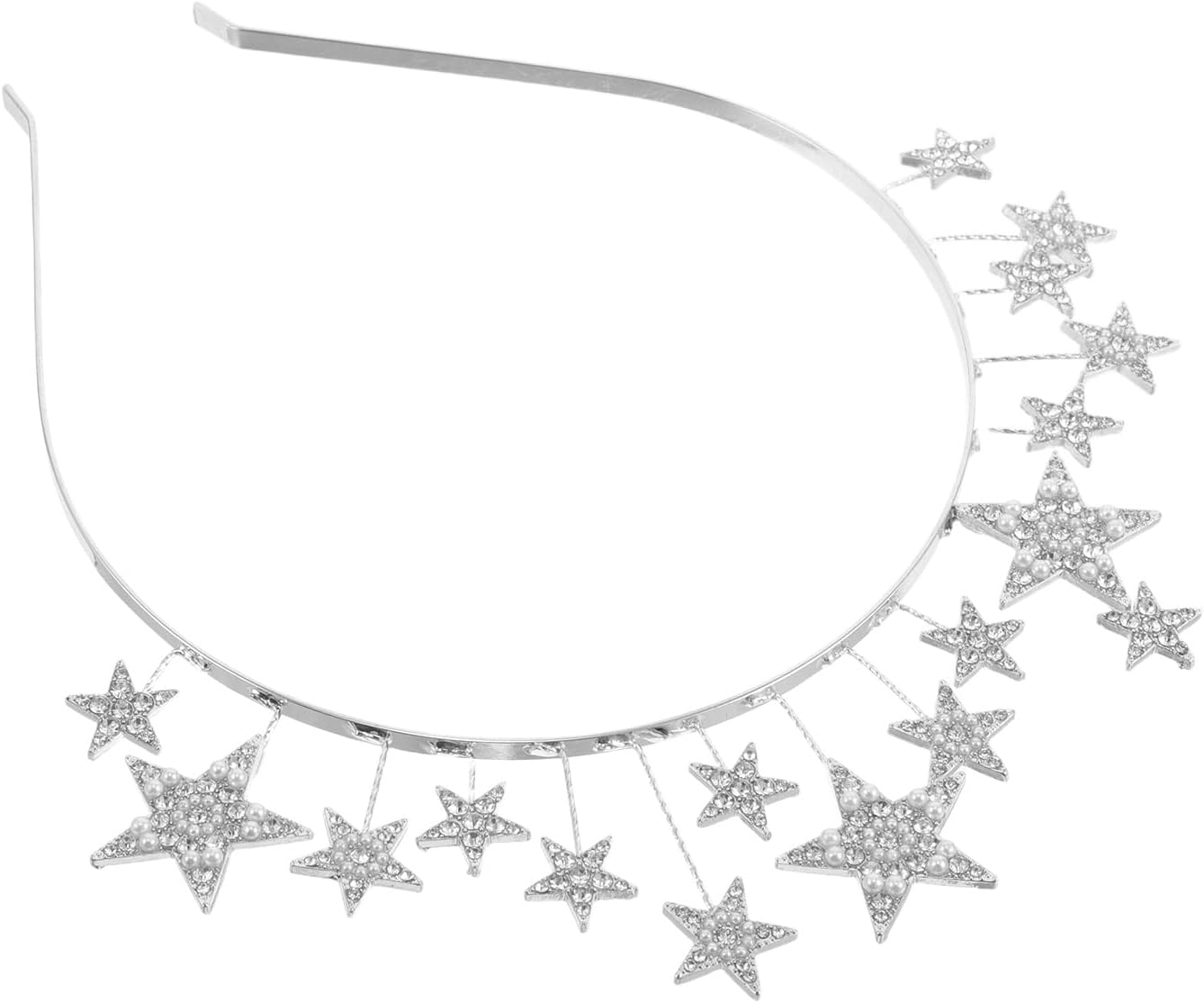 LOGOFUN 3Pcs Sparkling Rhinestone Five-Point Star Headband Silver Zinc Alloy Single Welded for Women Party Wedding Celebrations image number 1