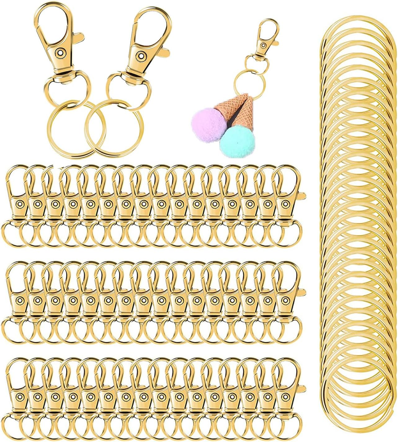 100PCS Key Ring Set,50 Rotating Quick-Release Hooks and 50 Key Rings,Suitable for DIY Craft Making and Design (Gold) image number 5