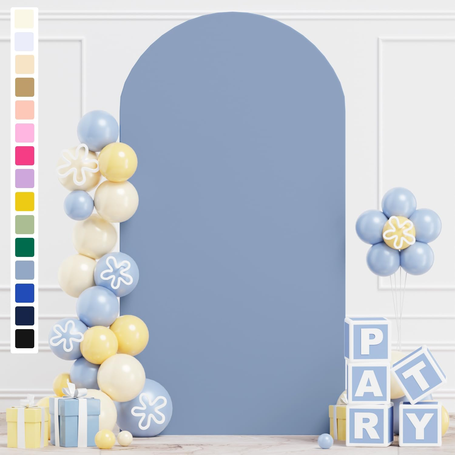 ROMANKAS Dusty Blue Wedding Arch Cover 7.2FT Arch Backdrop Covers Spandex Fitted Arch Covers Stretchy Backdrop Double Sided Stretch Arch Cover for Wedding Party Ceremony Decoration image number 6