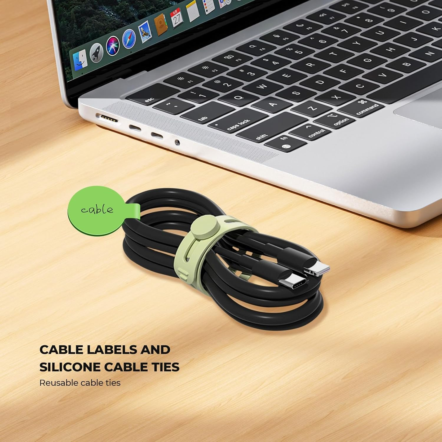 36-Pack Silicone Cable Ties and Cable Labels Sets, 24 Silicone Cord Ties+12 Identification Cord Labels，Reusable Wire Tie and Wire Tags for Cable Management