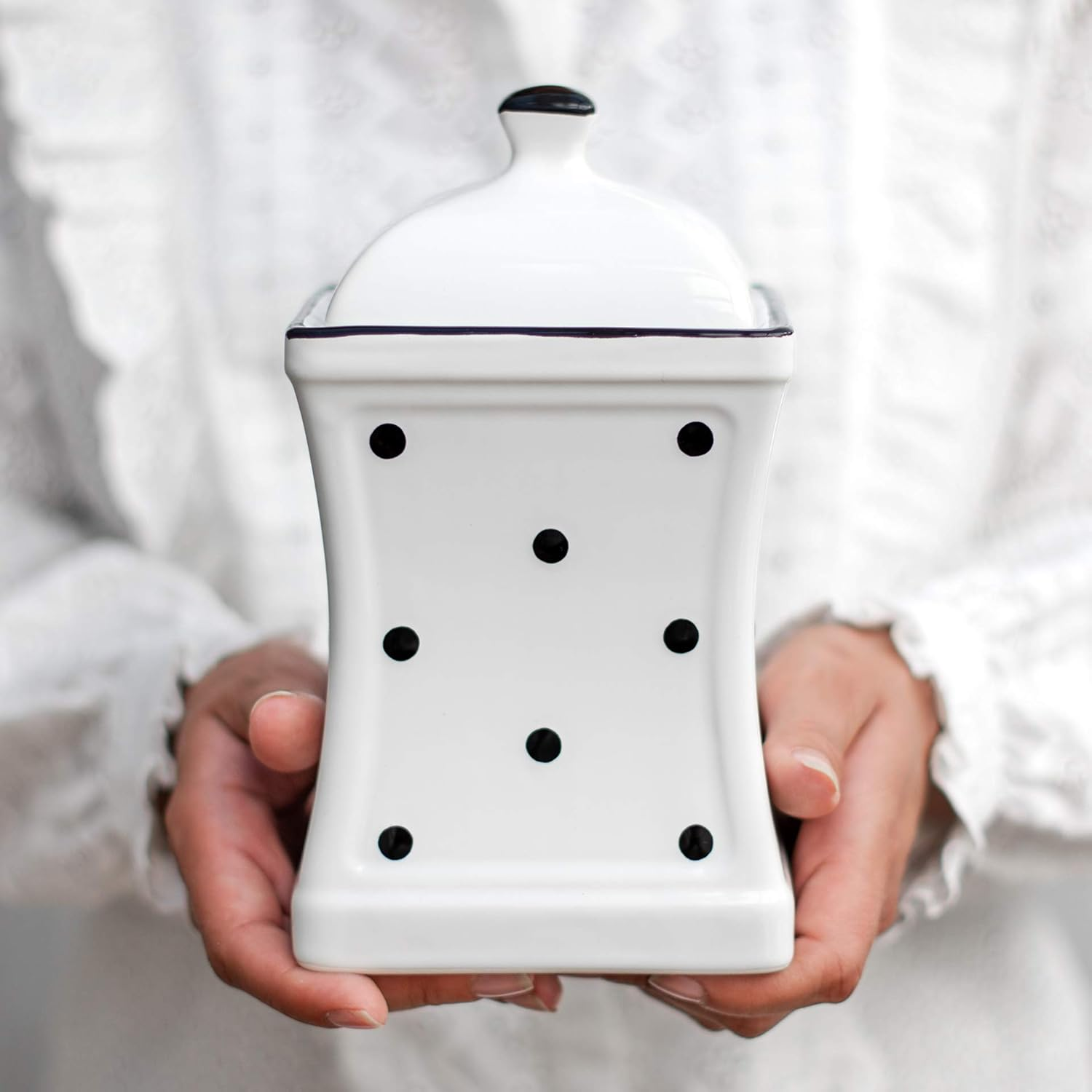 City to Cottage Handmade White and Black Dot Large Ceramic 31.5Oz/900Ml Kitchen Storage Jar with Lid | Pottery Canister, Cookie Jar, Housewarming Gift By image number 6