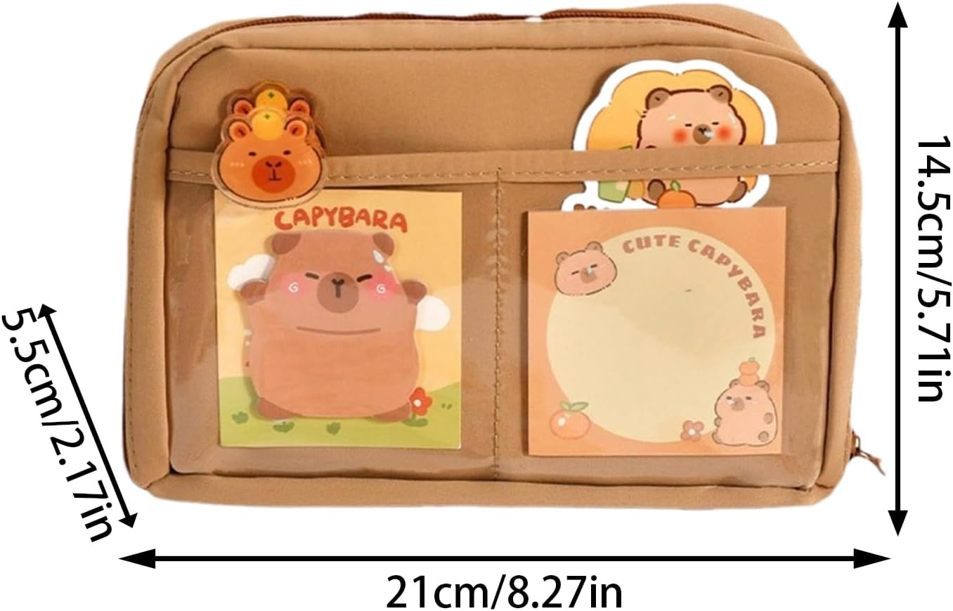 Tuxuseo Capybara Stationery Set, Cartoon Pencil Bag, Cute Pencil Case with Pens, Clips, Rulers and More, Wide Opening Pen Organiser