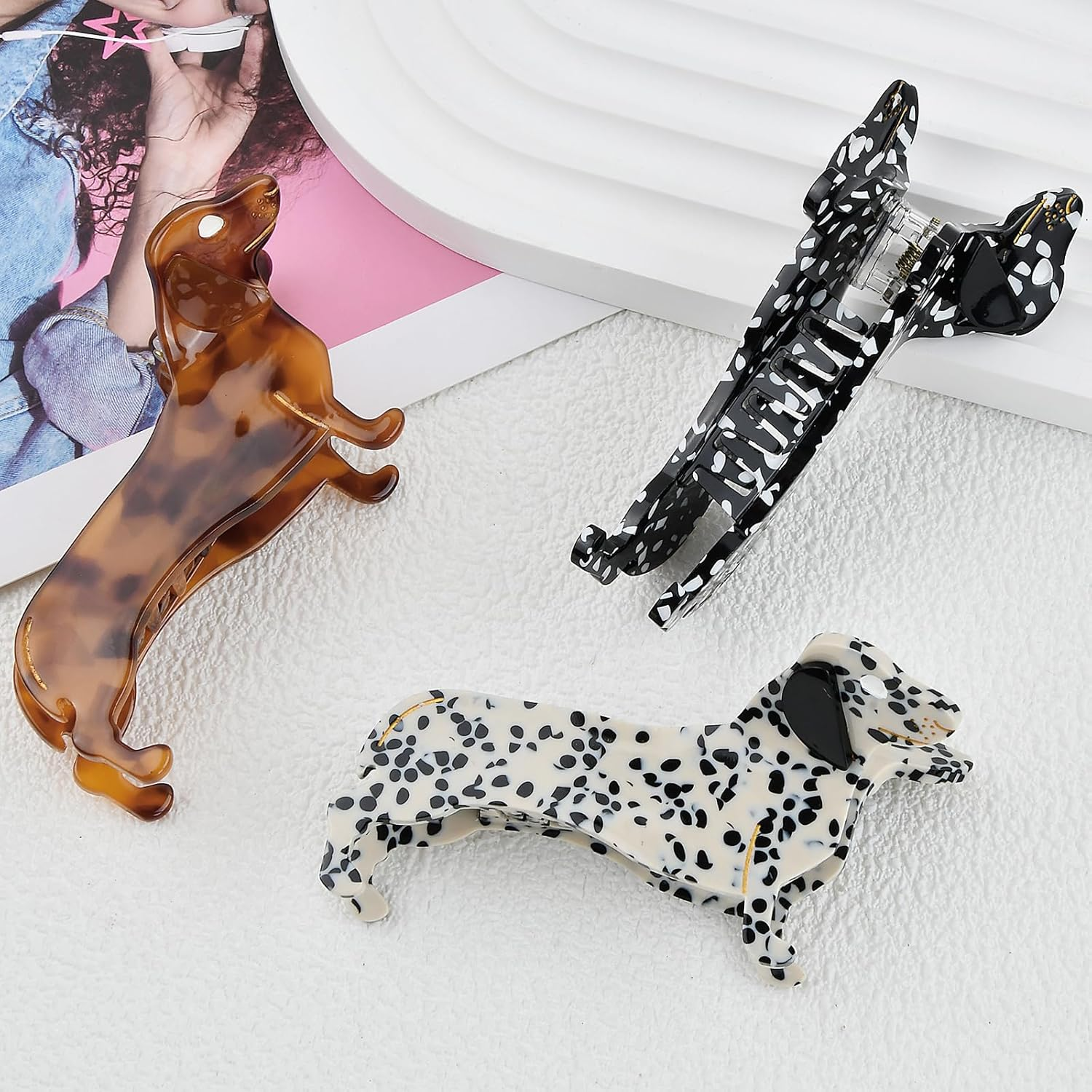 Culinavog Pack of 3 Women'S Hair Clips, Small Dachshund Hair Clips, 8 X 4 Cm Plastic Hair Claws for Thin Hair, Cute Mini Hair Clips for Women Girls Hairstyles image number 5