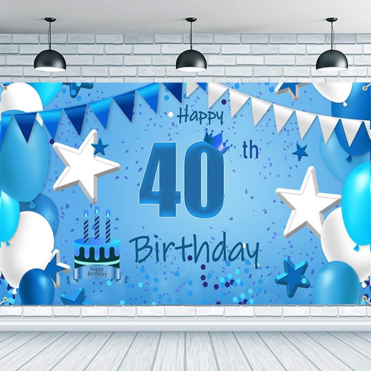 Costume Bay Blue Happy Birthday Backdrop Banner 180 * 110 Cm Large Background Cloth Photo Party Large Decoration Sign for Birthday Party (Blue - 40Th, ONE) - Blue - 10Th image number 3