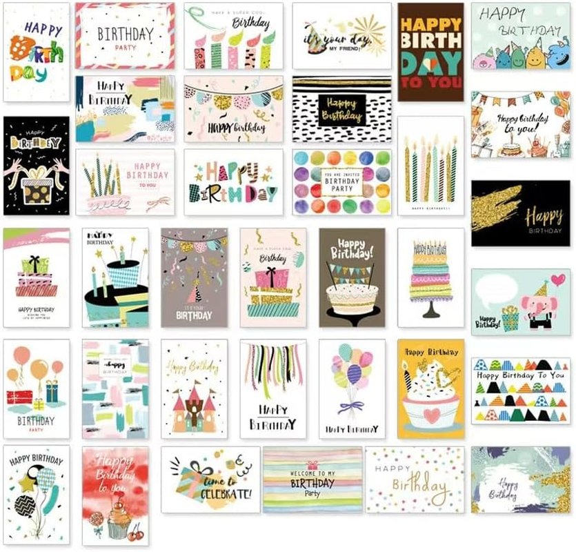 GZZYPZ Birthday Cards Assortment，36Pcs Cards with Envelopes and Stickers,Congratulation Card Best Birthday for Husband Wife Mother Father Children Boys Girls