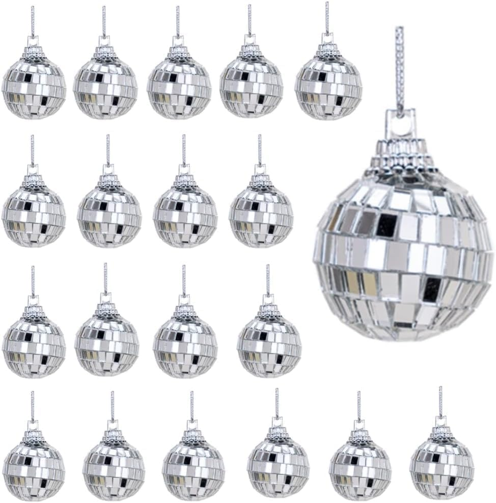 2.3Cm Disco Ball Decor,30 Pcs Mirror Reflective Lighting, Cake Decoration,Reflective Mirror with Rope and Ball Cover,For Decoration Party,Festival,Birthday,Wedding image number 5