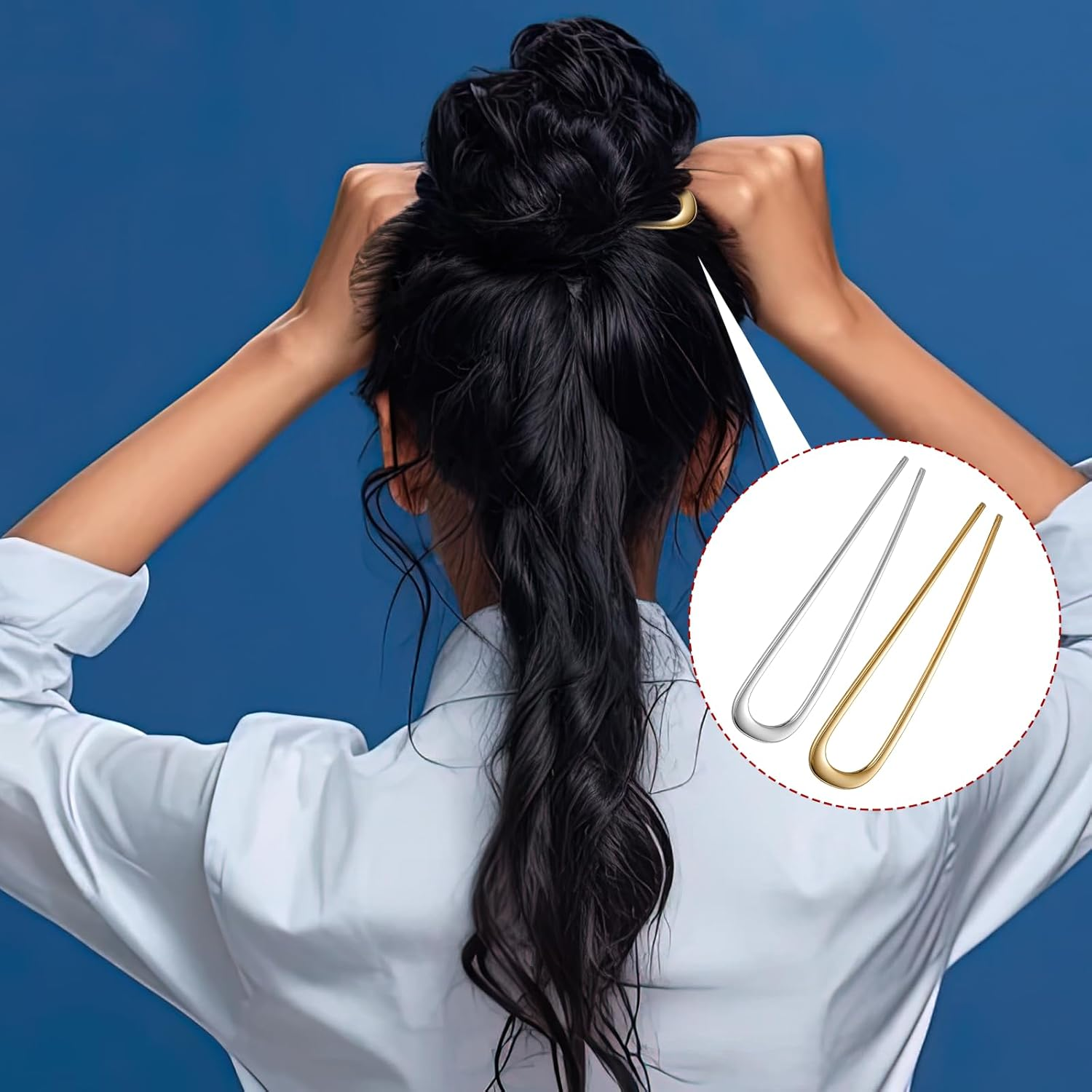 2 Pieces French Twist Hair Pins, U Shaped Hair Pins for Thick Hair, French Hair Pins for Women, Bun Pins for Hair, Chignon Hairpin Tool for Girls, Hair Types, Styling Accessories image number 5