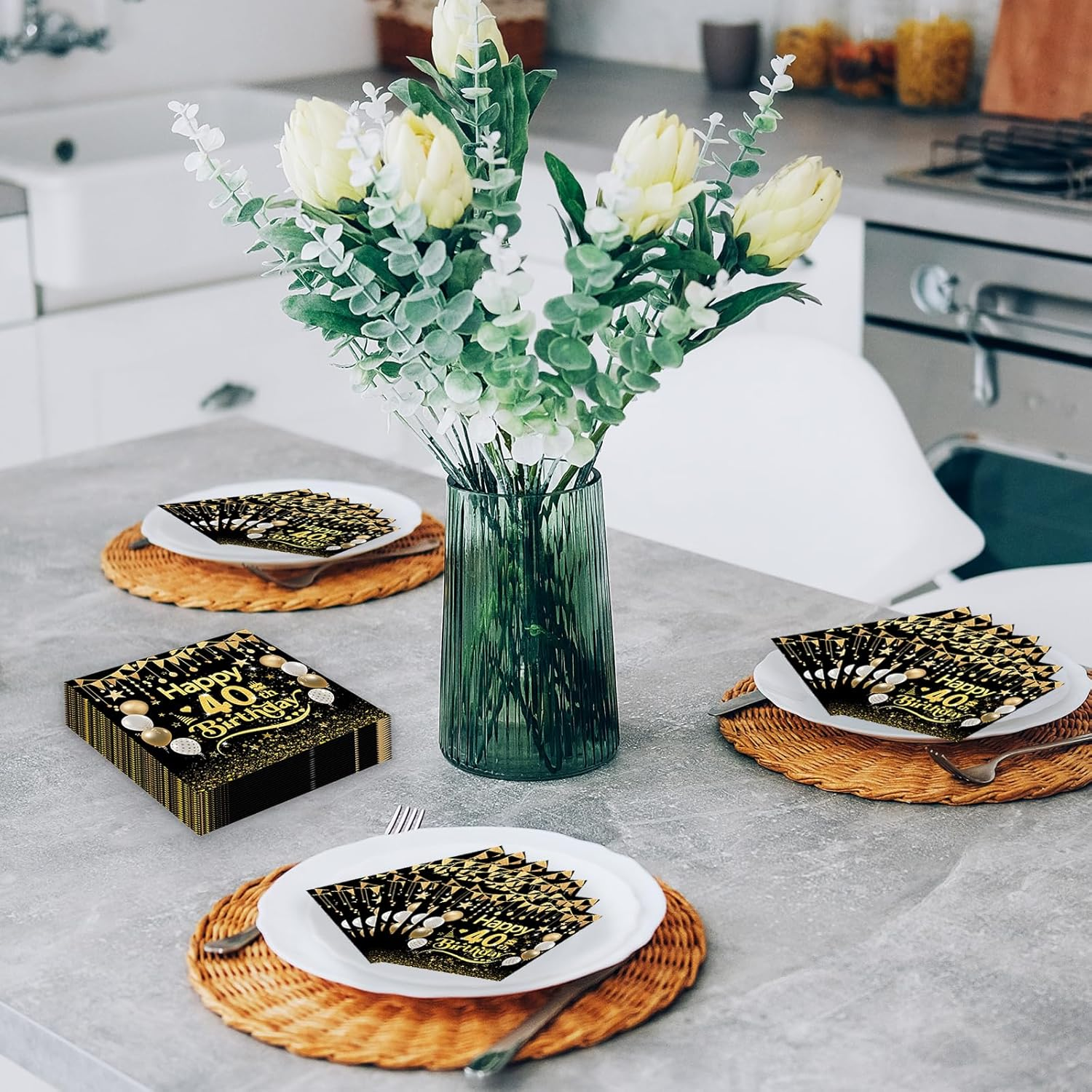 50Pcs Black and Gold 40Th Birthday Napkins - Disposable Paper Serviettes for Table Decorations for Boys Girls Men Him Her image number 1