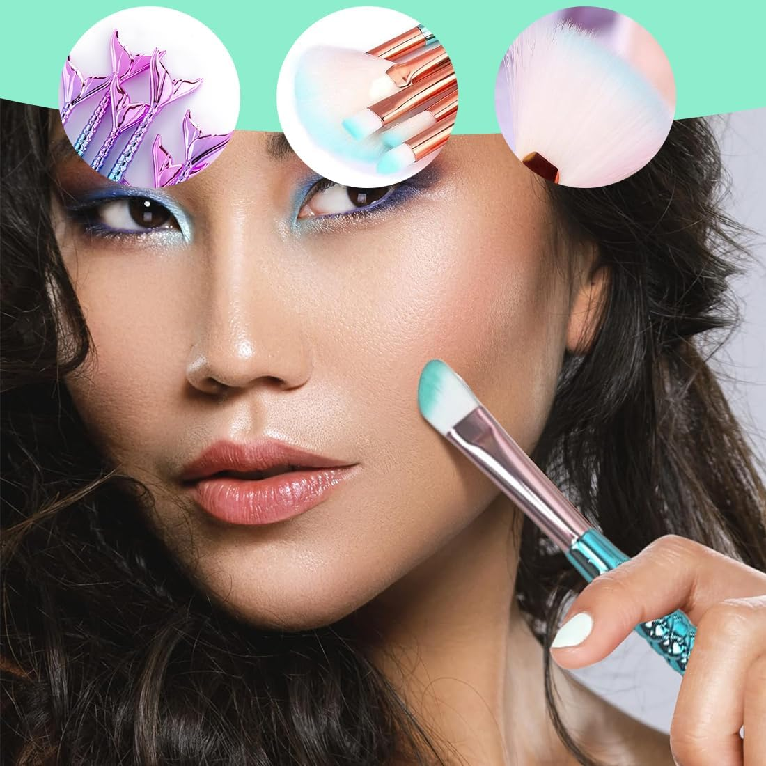 10Pcs Mermaid Makeup Brush Set Women Cosmetic Brush Set Eyebrow Powder Foundation Eyeliner