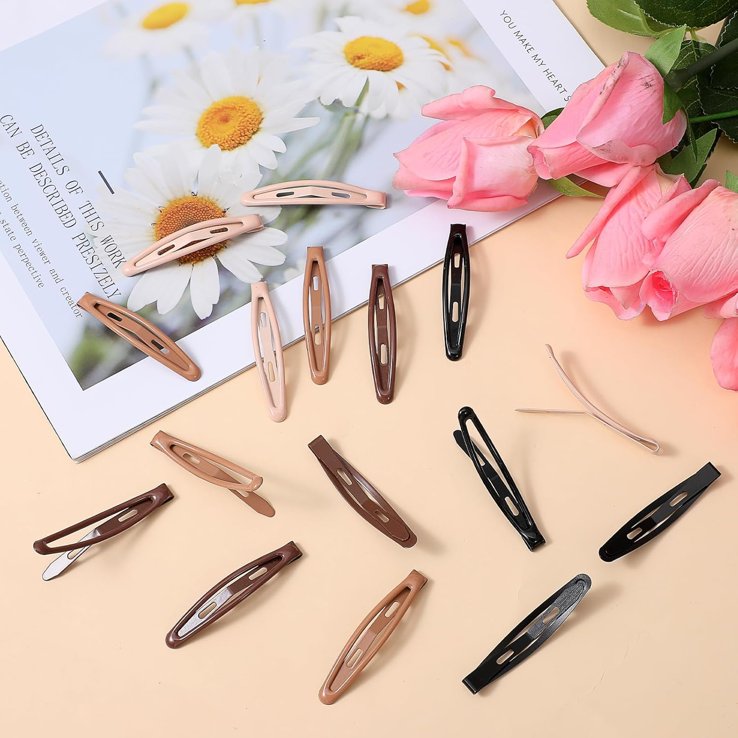 16 Pcs Metal Snap Hair Clips for Women, Non-Slip Hair Barrettes for Thick and Thin, Stylish Hairs Accessories (Black, Dark Brown, Light Brown, Beige, 2.4 X 0.43 Inches) image number 5