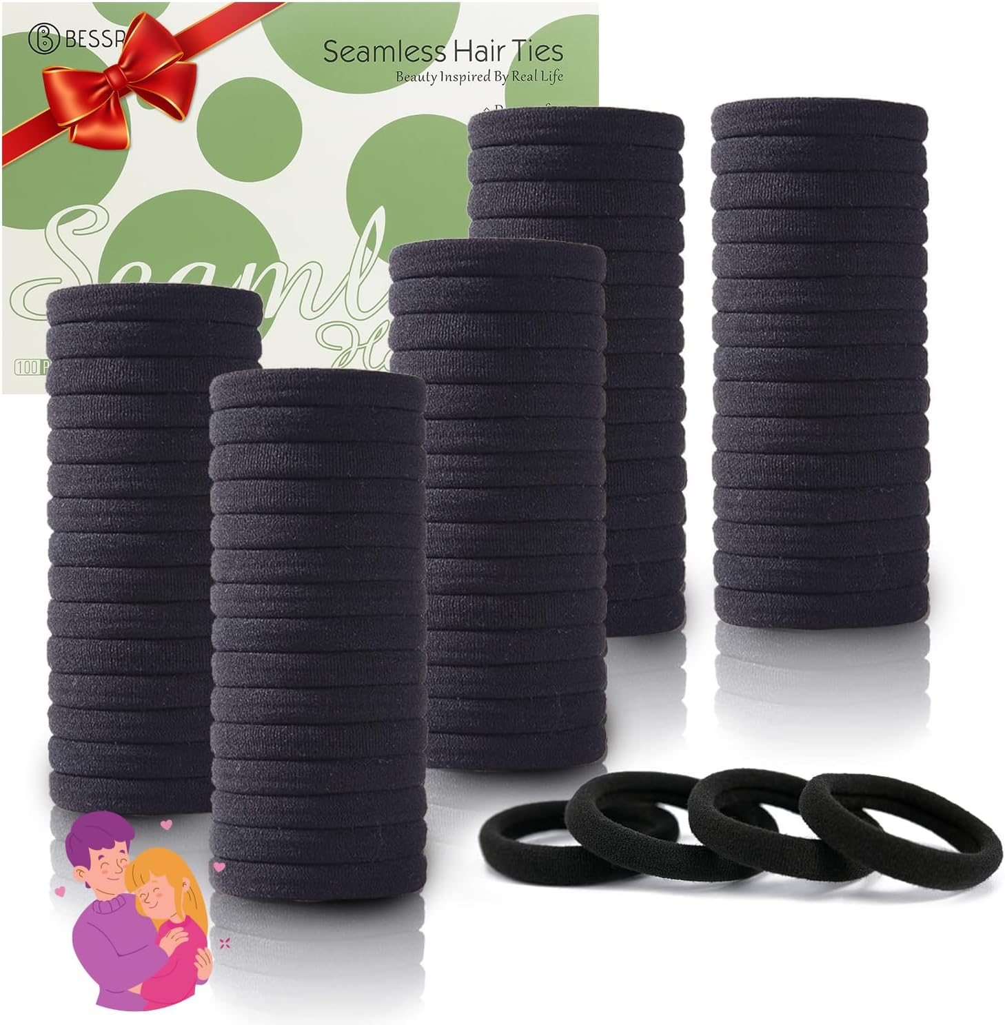 100 Pcs Thick Seamless Spring Hair Ties, Ponytail Holders Hair Accessories No Damage for Thick Hair (Spring Colors)