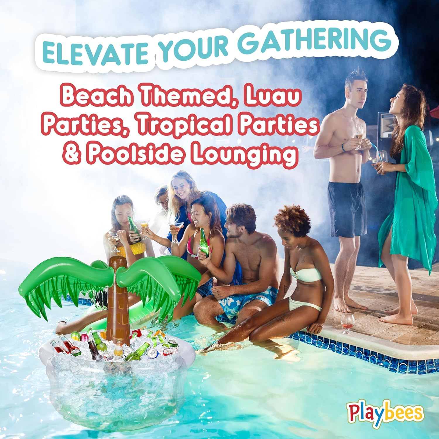 Playbees Inflatable Palm Tree Cooler 28" - Blow up Palm Tree Party Cooler, Luau Hawaiian Tropical Beach Theme, Summer Swimming Pool Party Decorations - Outdoor Party Supplies - Kids Adults Birthday image number 2