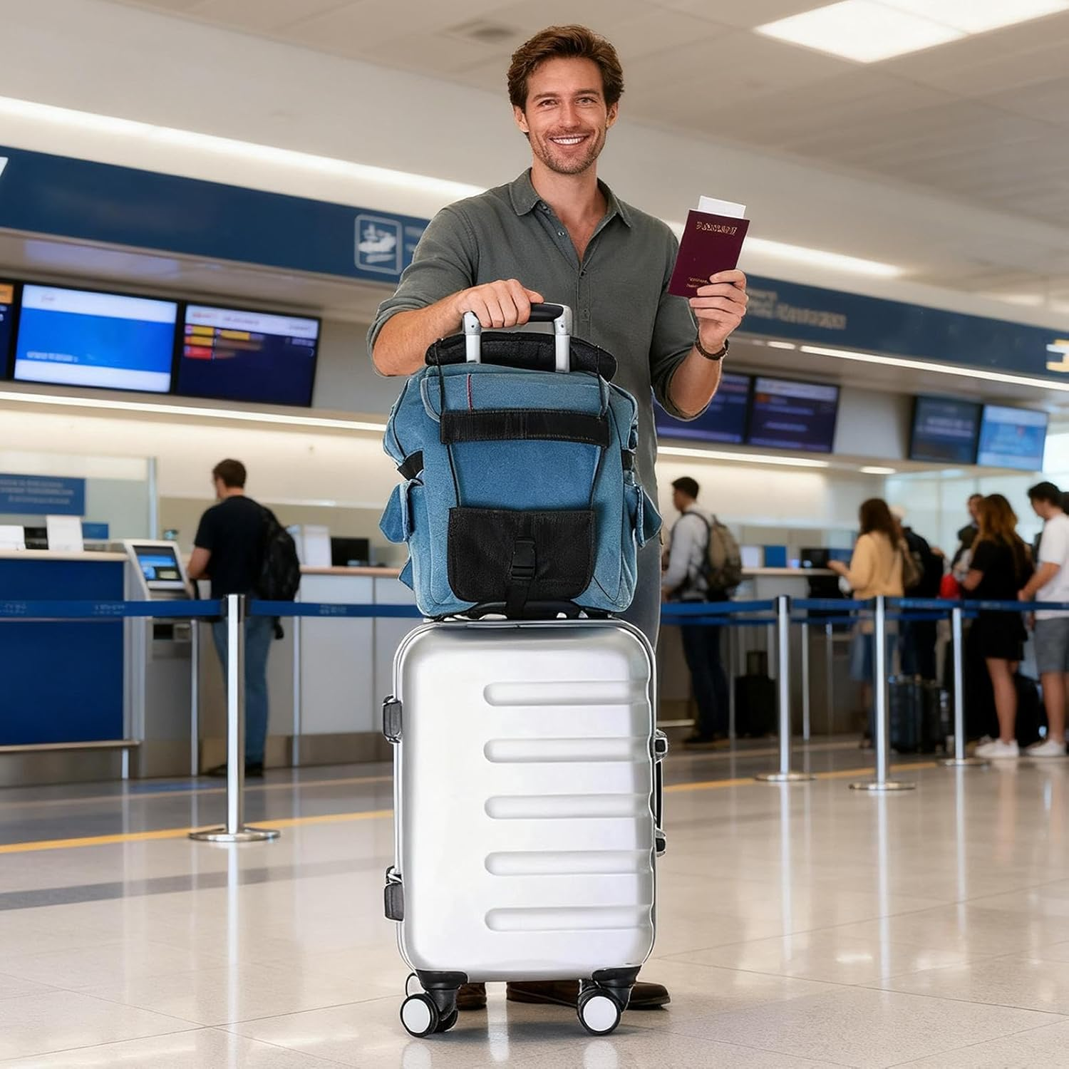 Travel Luggage Straps - Adjustable Suitcase Strap for Baggage Safety, Easy Identification with Tight Hold Function, Elastic Belt for Airport Cruise Car Train, 56X21 Cm