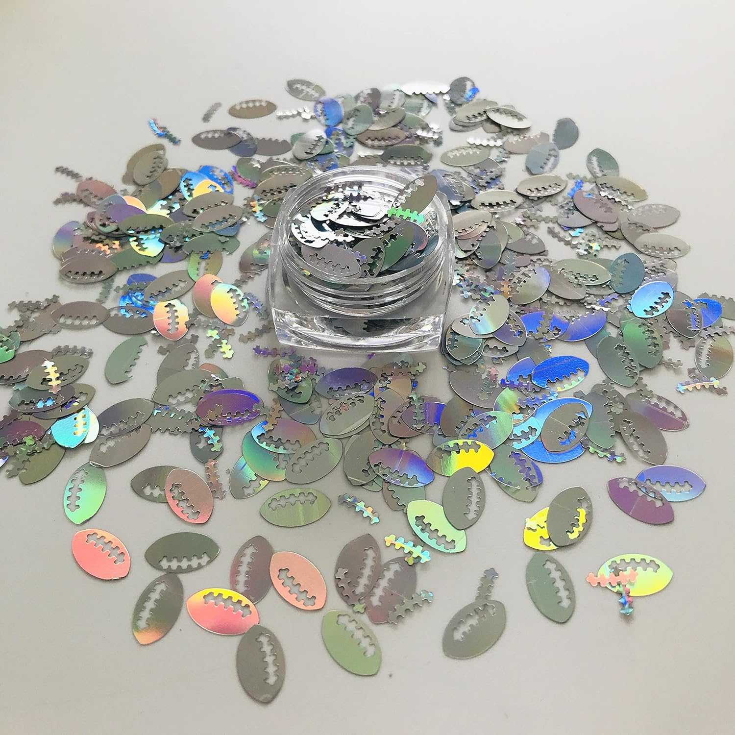 10 Grams/Pack - Sliver Holographic Football Rugby Ball Shape Glitter - Festival Rave Beauty Makeup Face Body Nail Art Decoration LB100