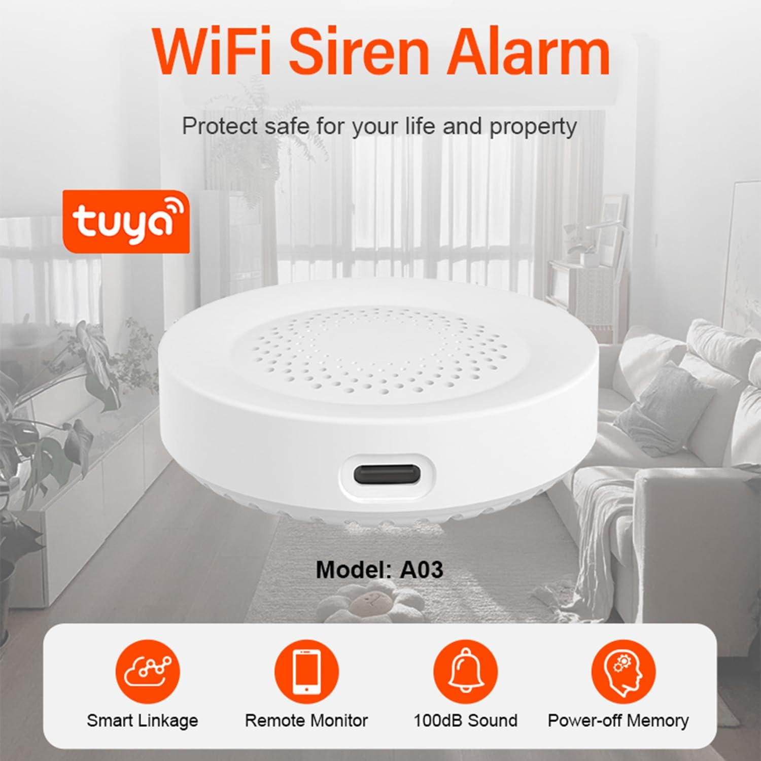 Wifi Smart Siren Alarm: Home Security Alarm with 100 Db Sounder, App Control, Smart Alarm Siren for Home Safety System & Smart Home Automation, Wireless Burglar Alarm, Compatible with Alexa image number 5